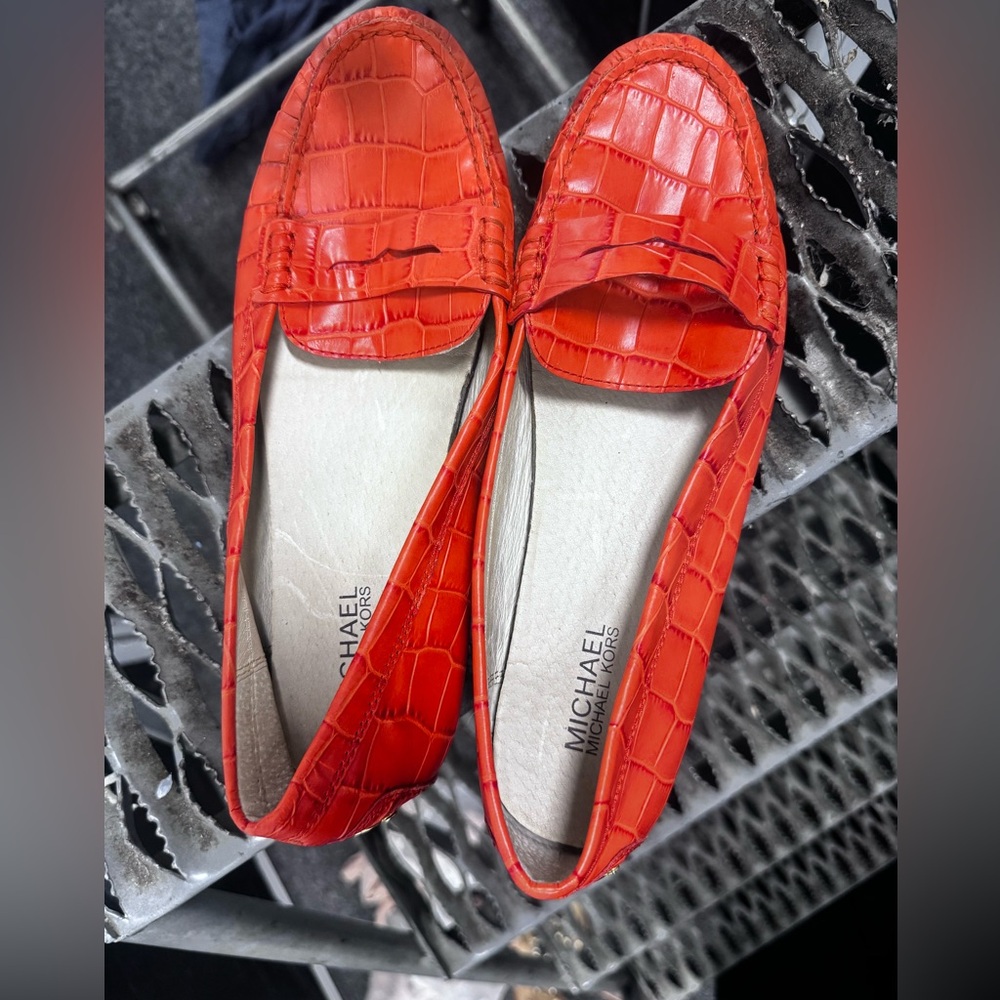 Michael Kors Red Croc-Embossed Leather Driving Loafers